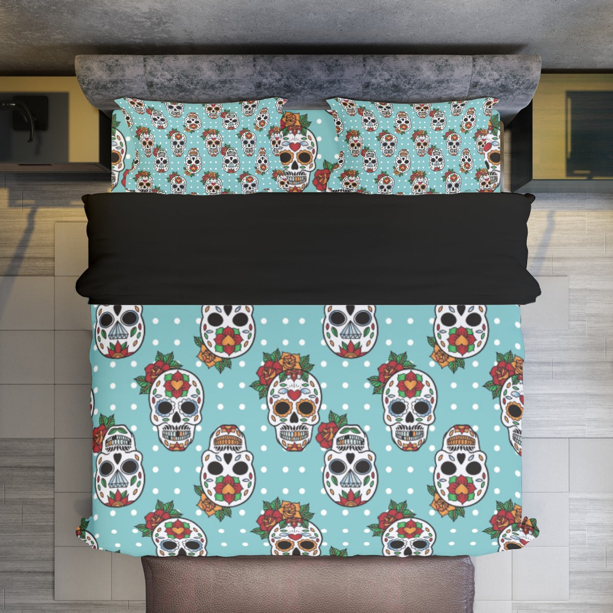 Floral sugar skull candy skulls Four-piece Duvet Cover Set