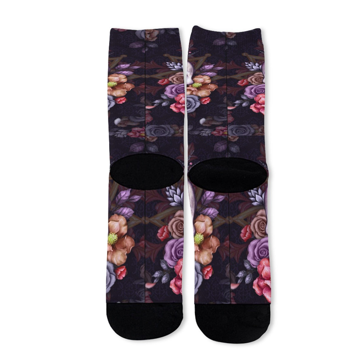 Floral skull Unisex Long Socks, rose skeleton halloween skull socks