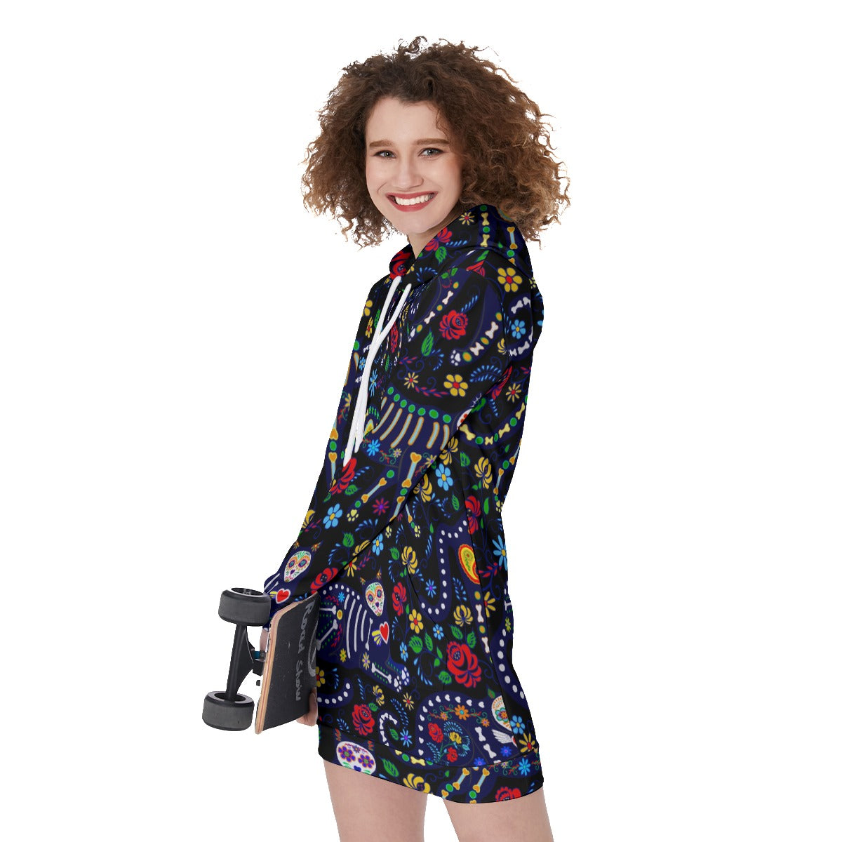 Sugar skull cat Women's Long Hoodie