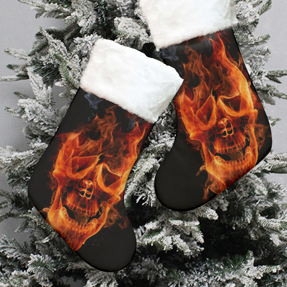 Flaming skull stocking All-Over Print Christmas Socks