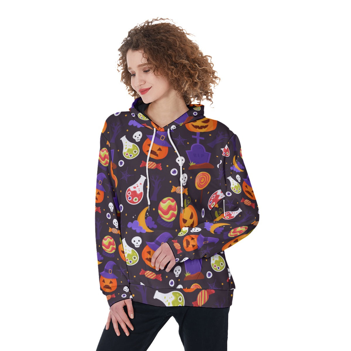 Halloween Pumpkin Women's Pullover Hoodie, Gothic skeleton pumpkin Hoode