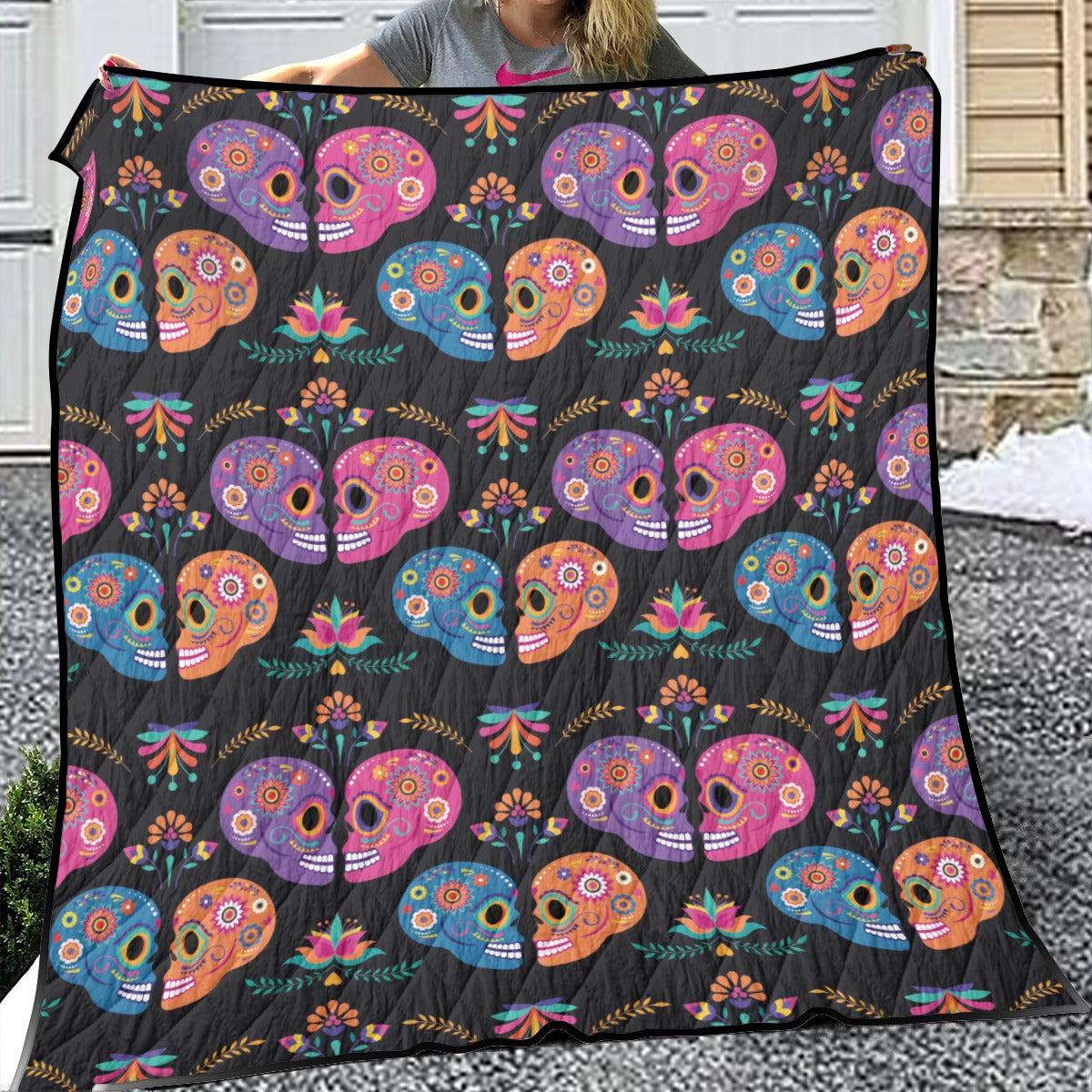 Sugar skull love couple Household Lightweight & Breathable Quilt