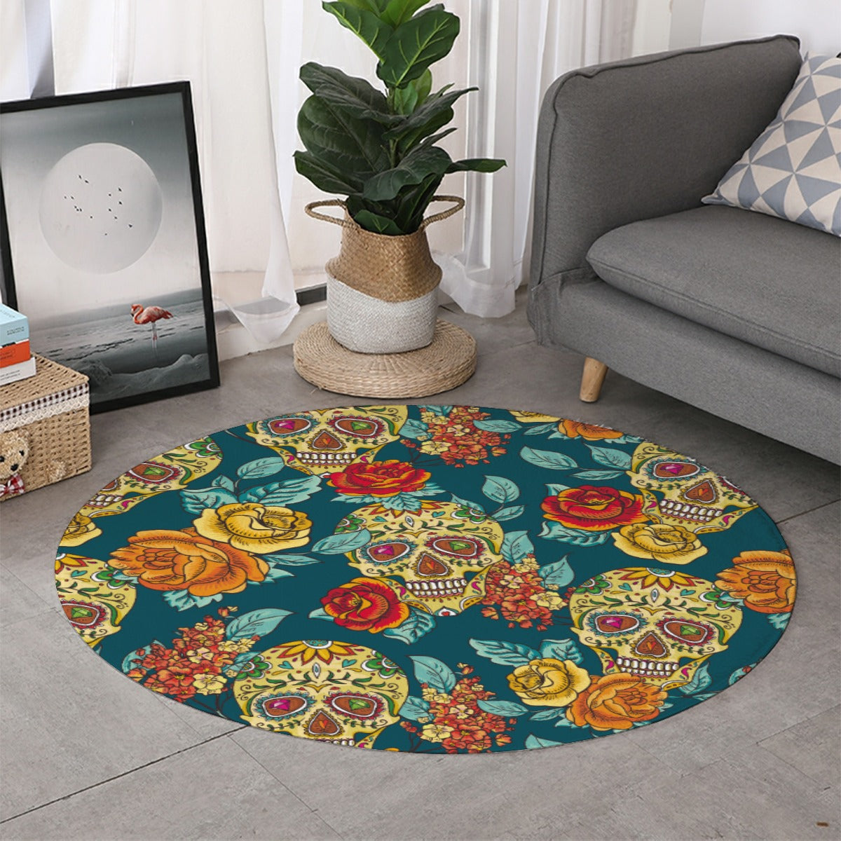 Dia de los muertos mexican skull Thicken foldable door mat, sugar skull floor rug mat carpet