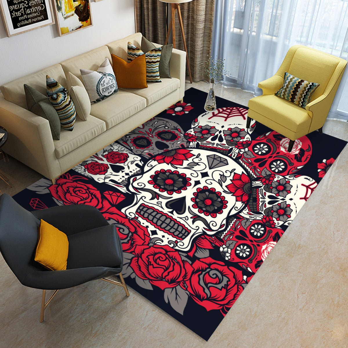 Sugar skull floral Foldable Rectangular Floor Mat