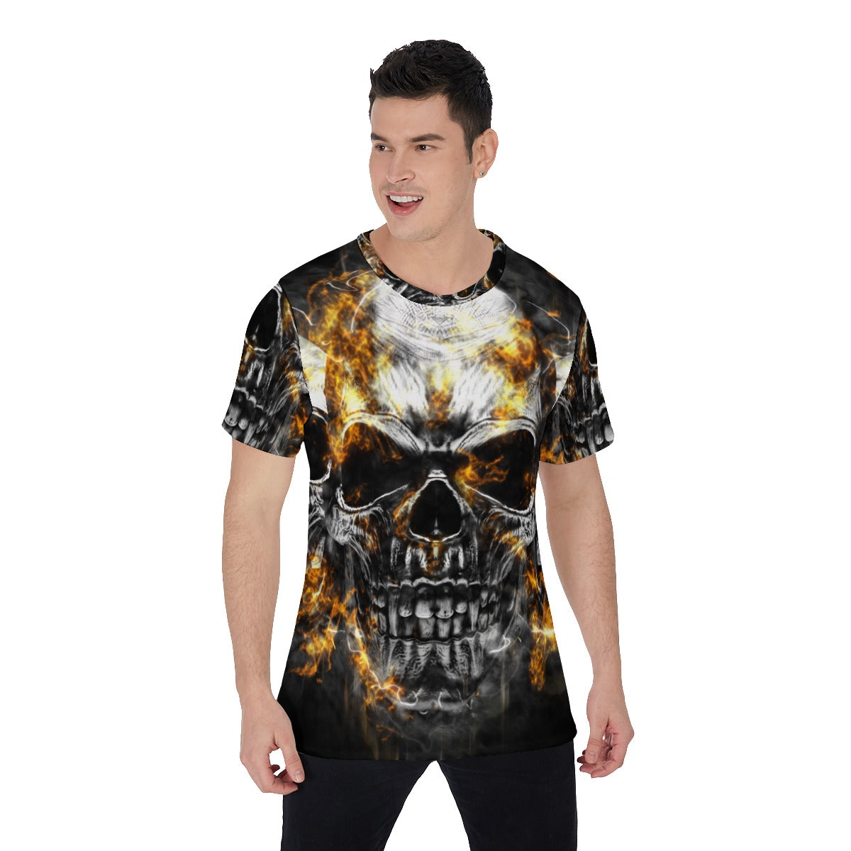 Gothic flaming fire skull Men's O-Neck T-Shirt, Grim reaper skull shirt, skull t-shirt
