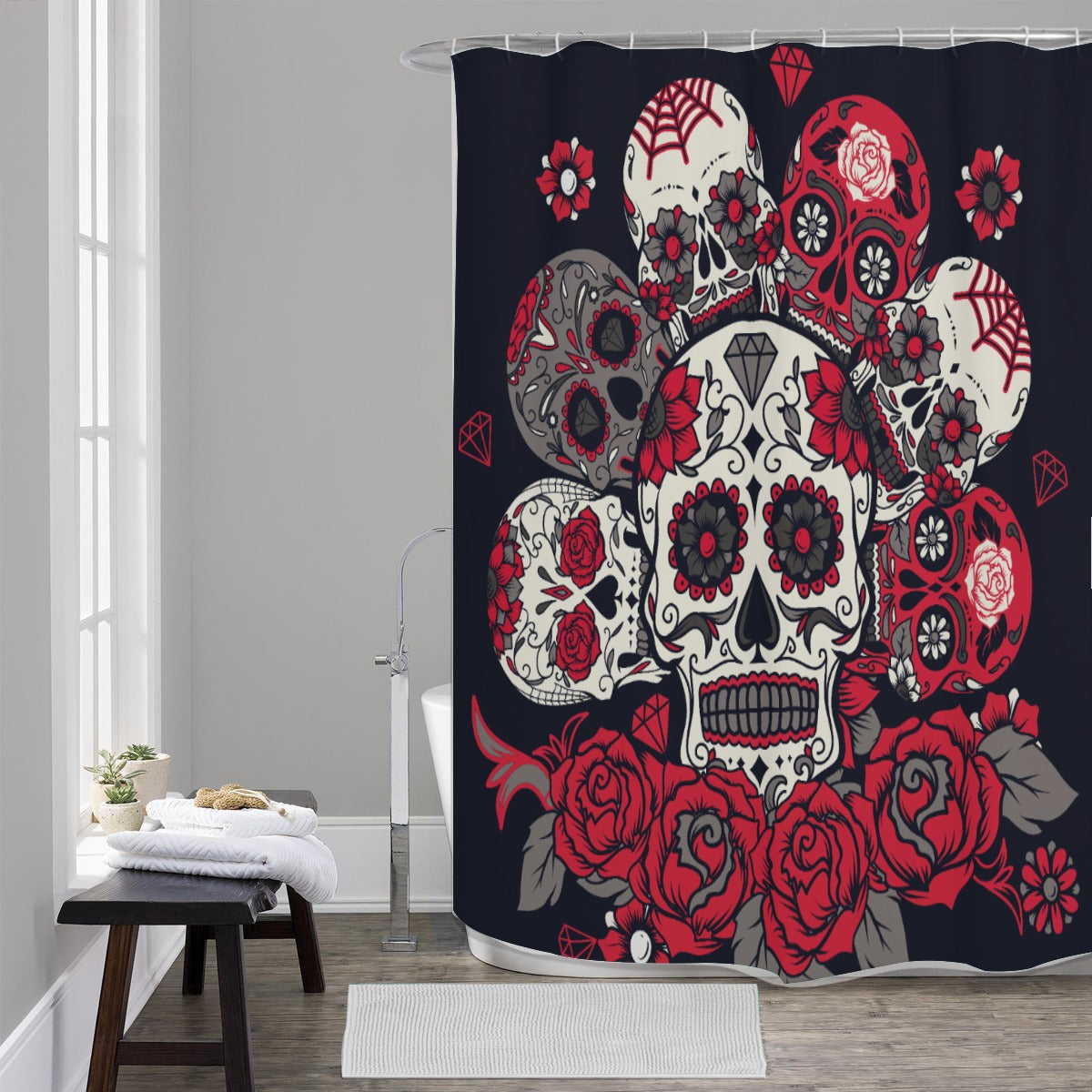 Day of the dead sugar skull pattern Shower Curtains 150（gsm）