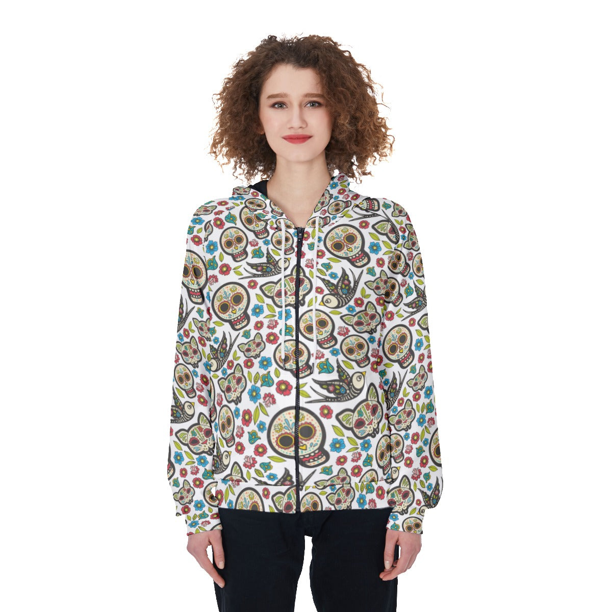 Day of the dead skull Women's Raglan Zip Up Hoodie