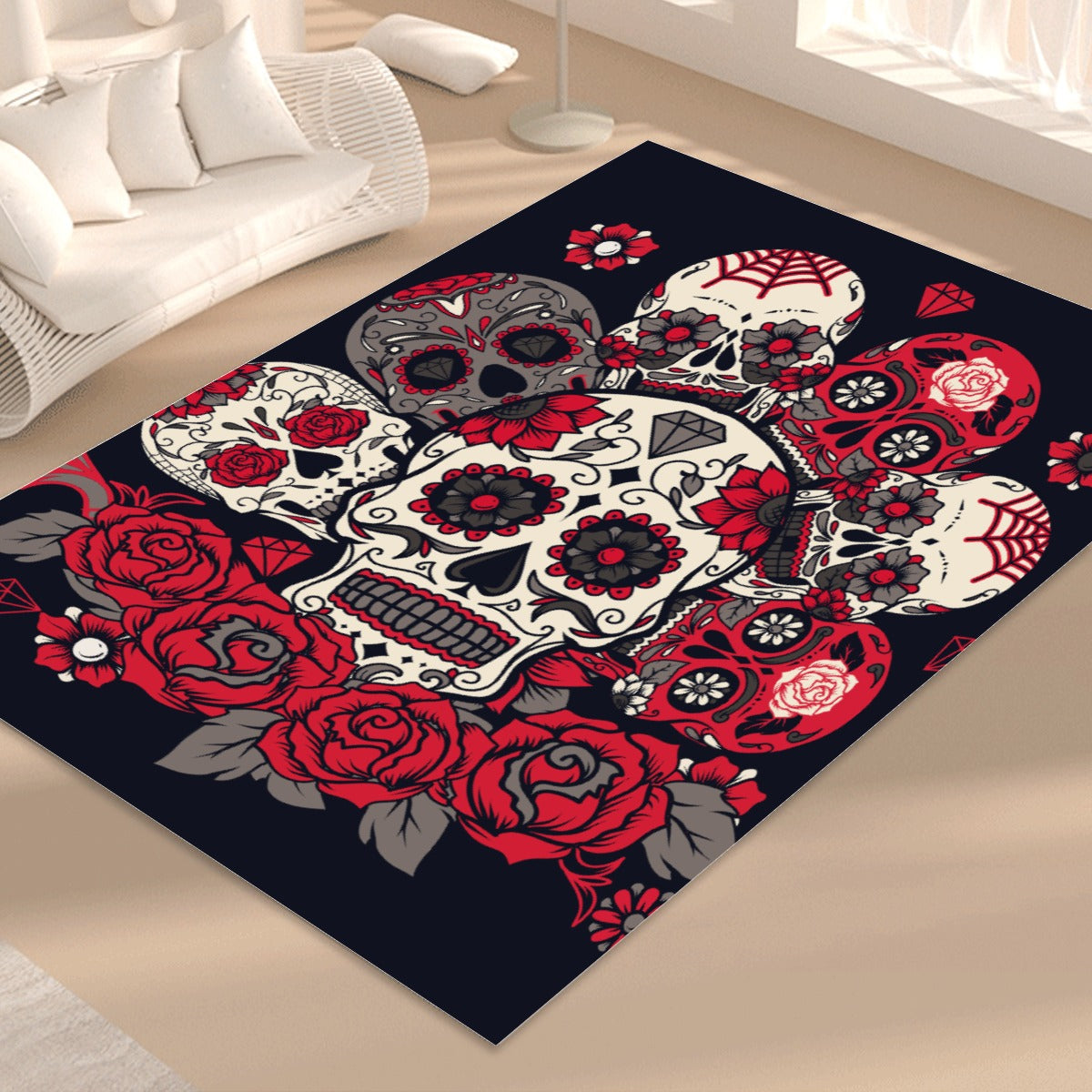 Day of the dead sugar skull pattern Foldable Rectangular Floor Mat