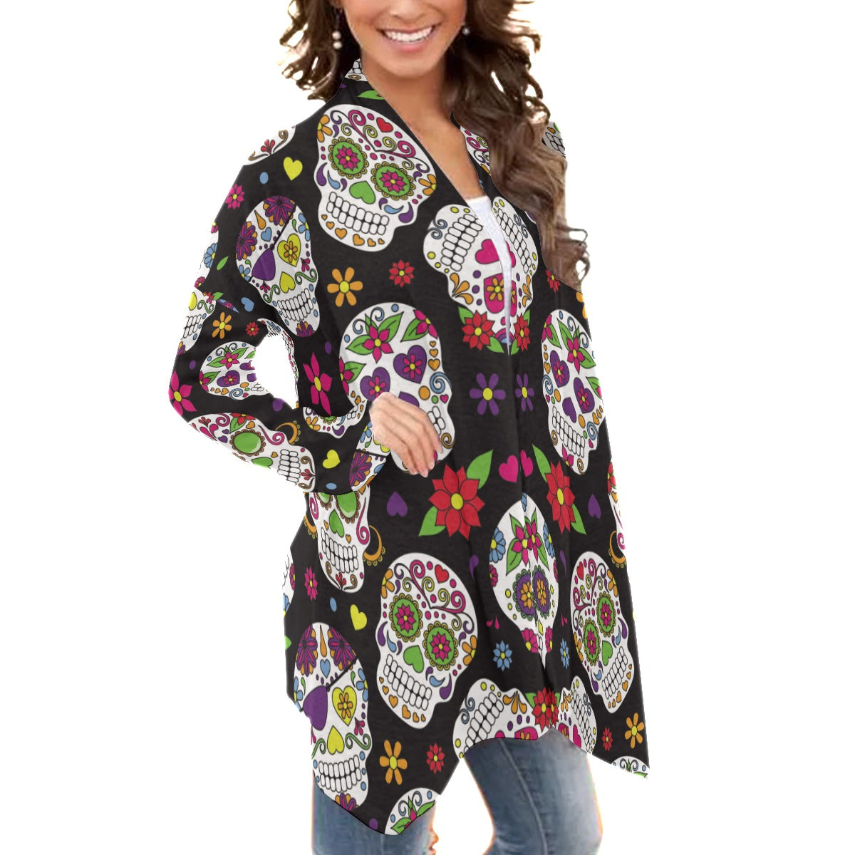 Sugar skull All-Over Print Women's Cardigan With Long Sleeve