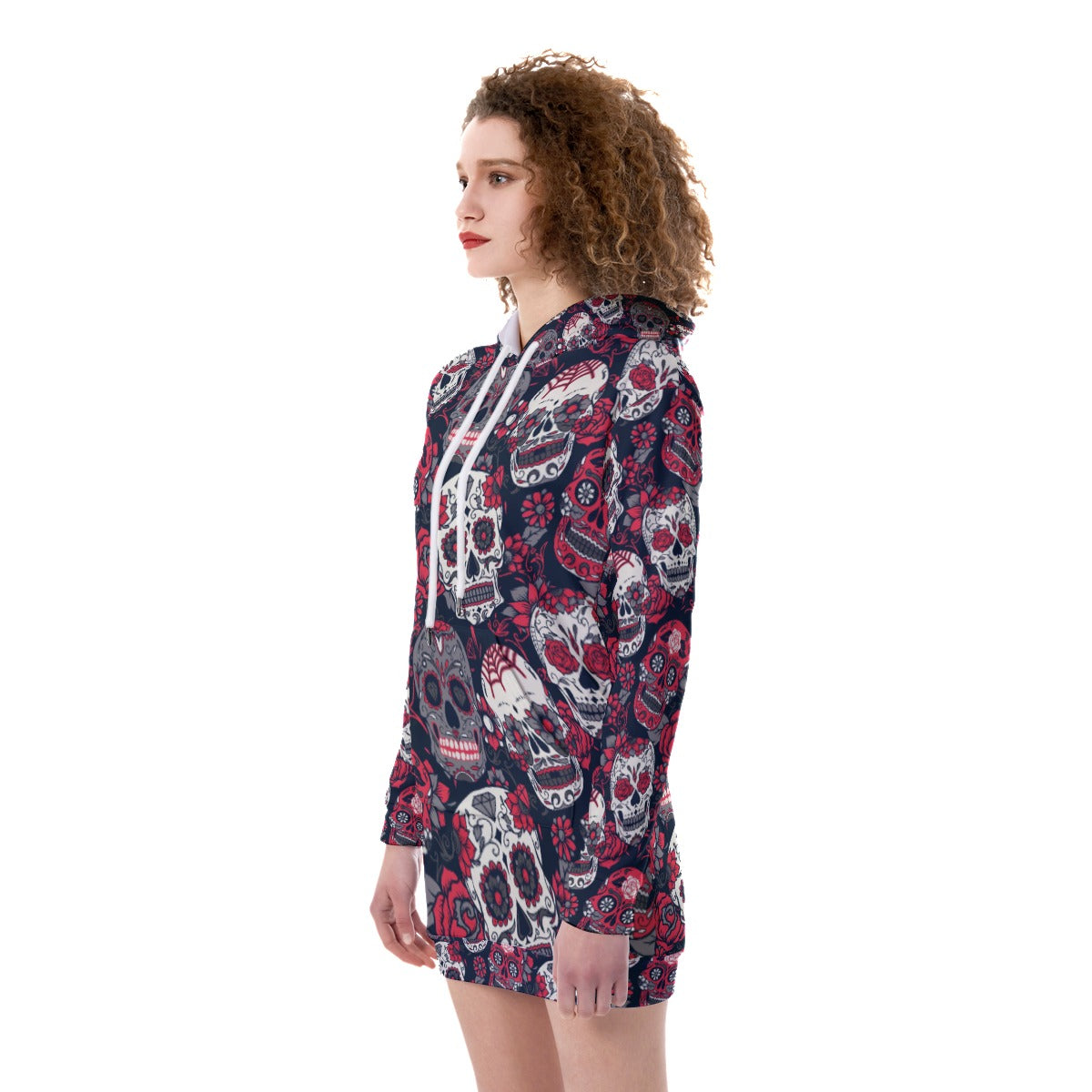 Sugar skull All-Over Print Women's Heavy Fleece Long Hoodie