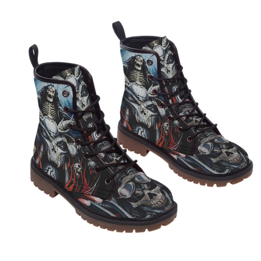 Gothic motorcycle biker skull boots shoes, Grim reaper biker skeleton shoes boots for men women
