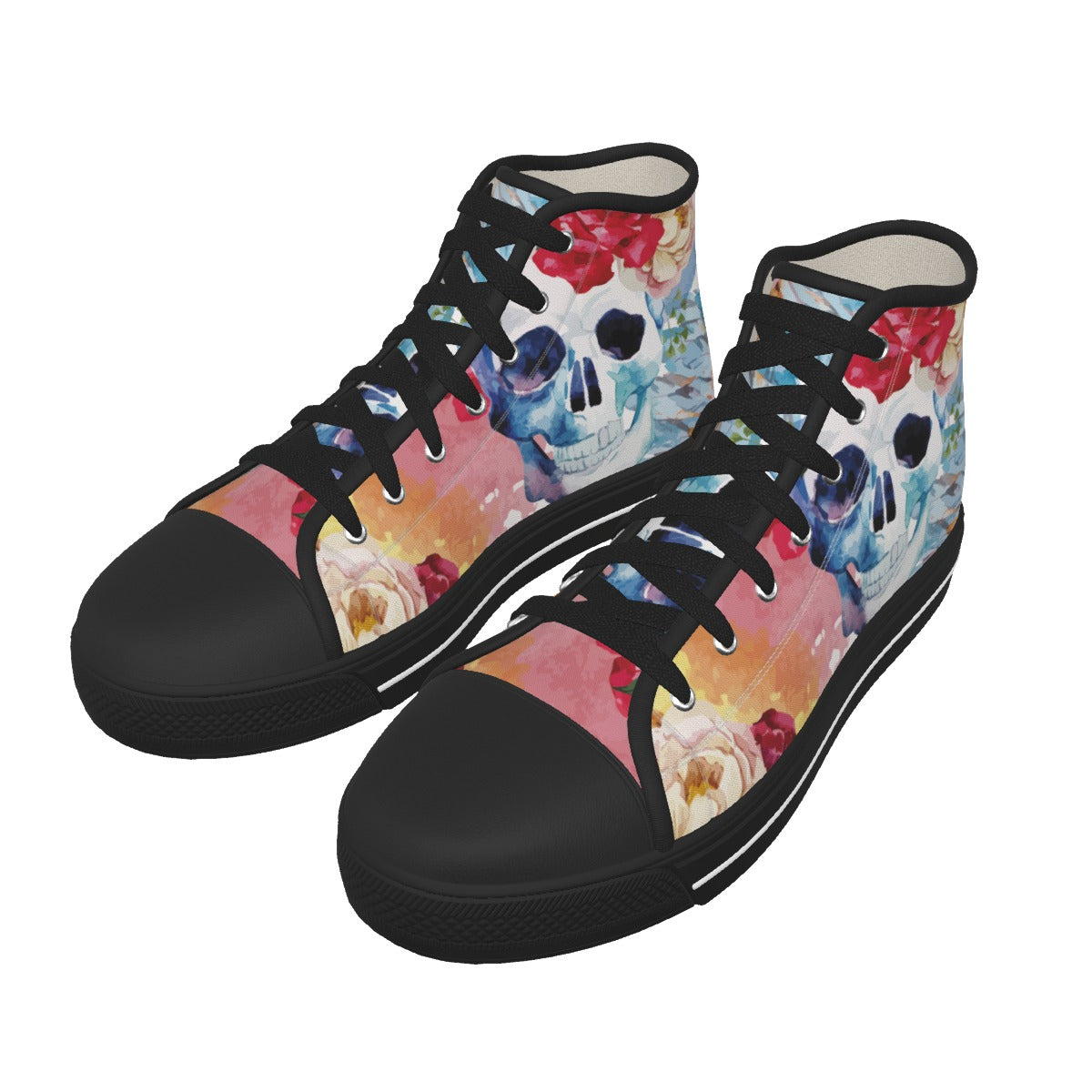 Floral skull Men's Canvas Shoes, Gothic skull Halloween canvas shoes