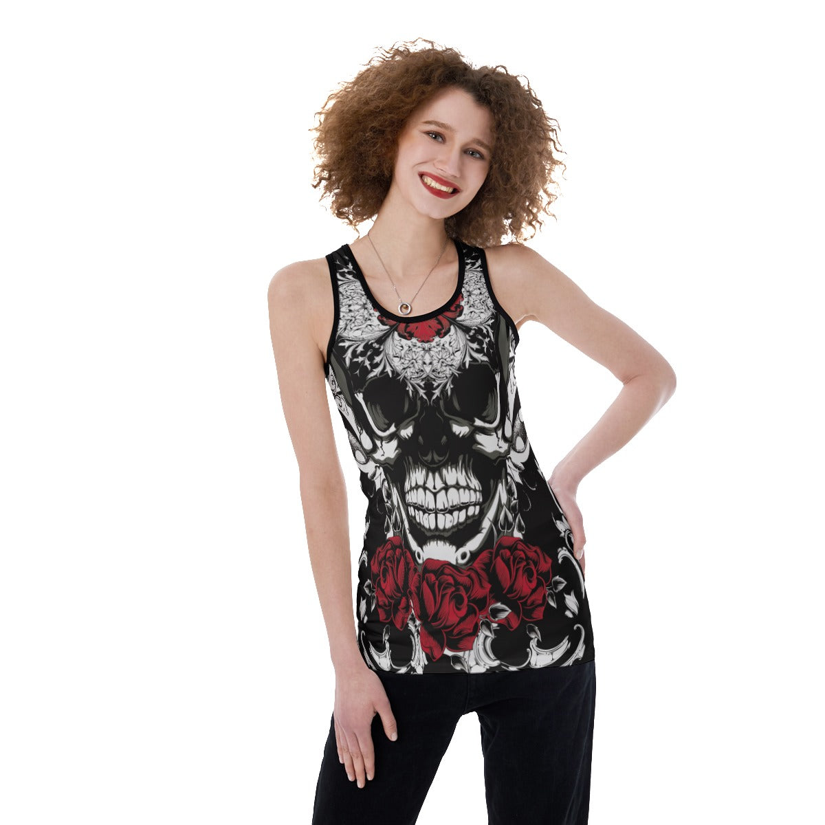 Mexican calaveras skulls Women's Back Hollow Tank Top