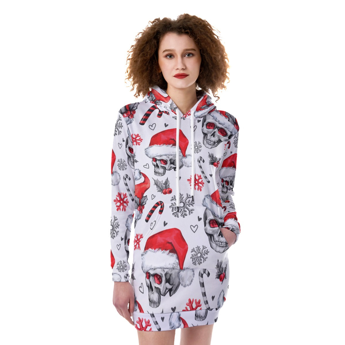Skull christmas Women's Heavy Fleece Long Hoodie