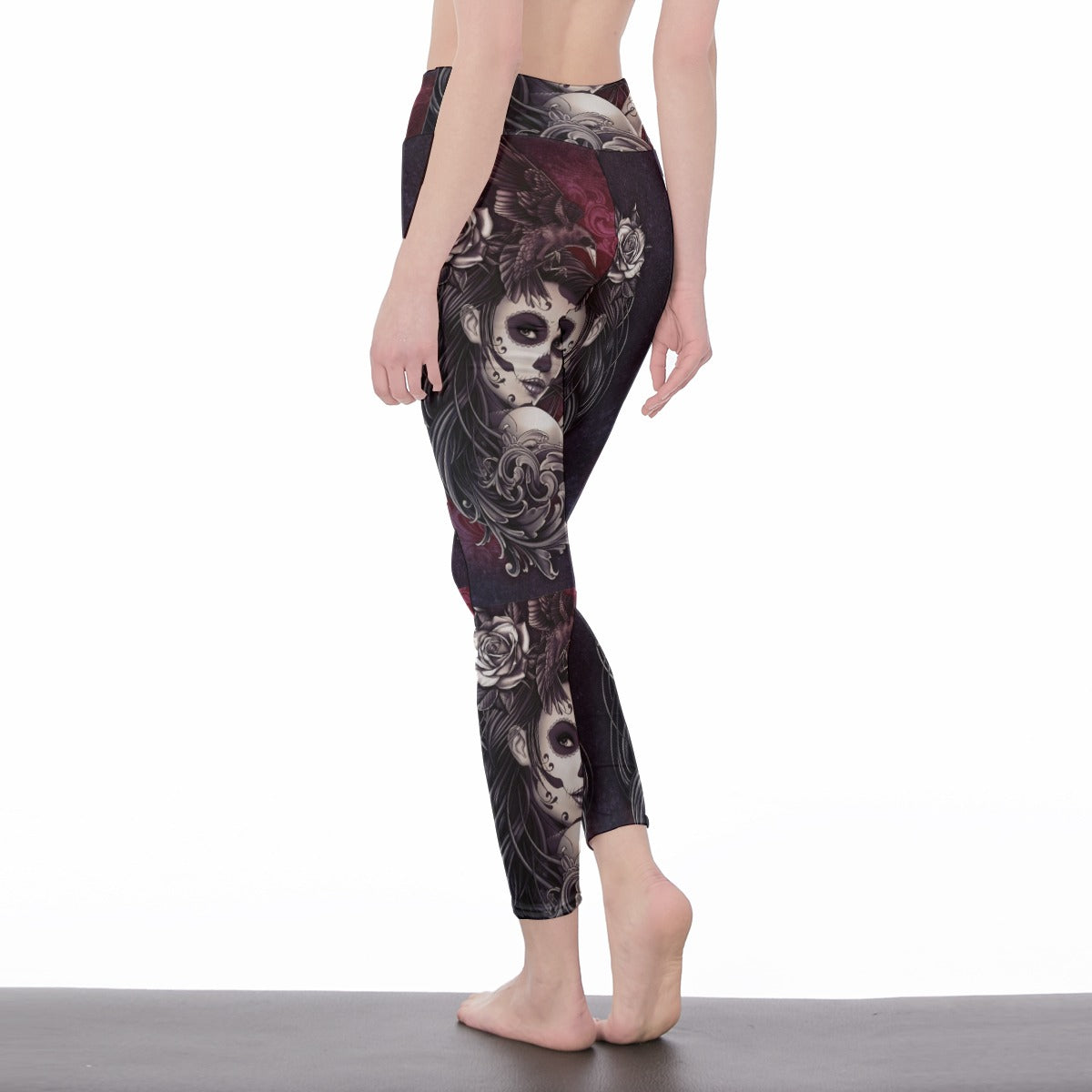 Beautiful girl sugar skull Women's Casual Leggings, sugar skull yoga fitness pants