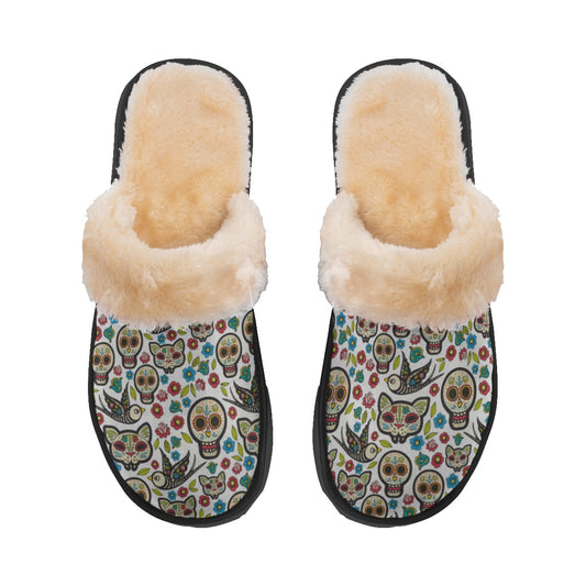 Calaveras Mexican sugar skull Women's Home Plush Slippers