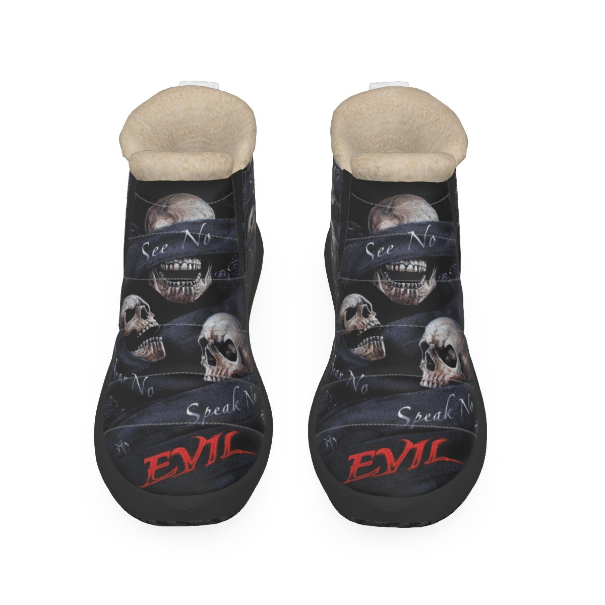 No see no hear no speak evils Women's Plush Boots, skull boots, grim reaper boots