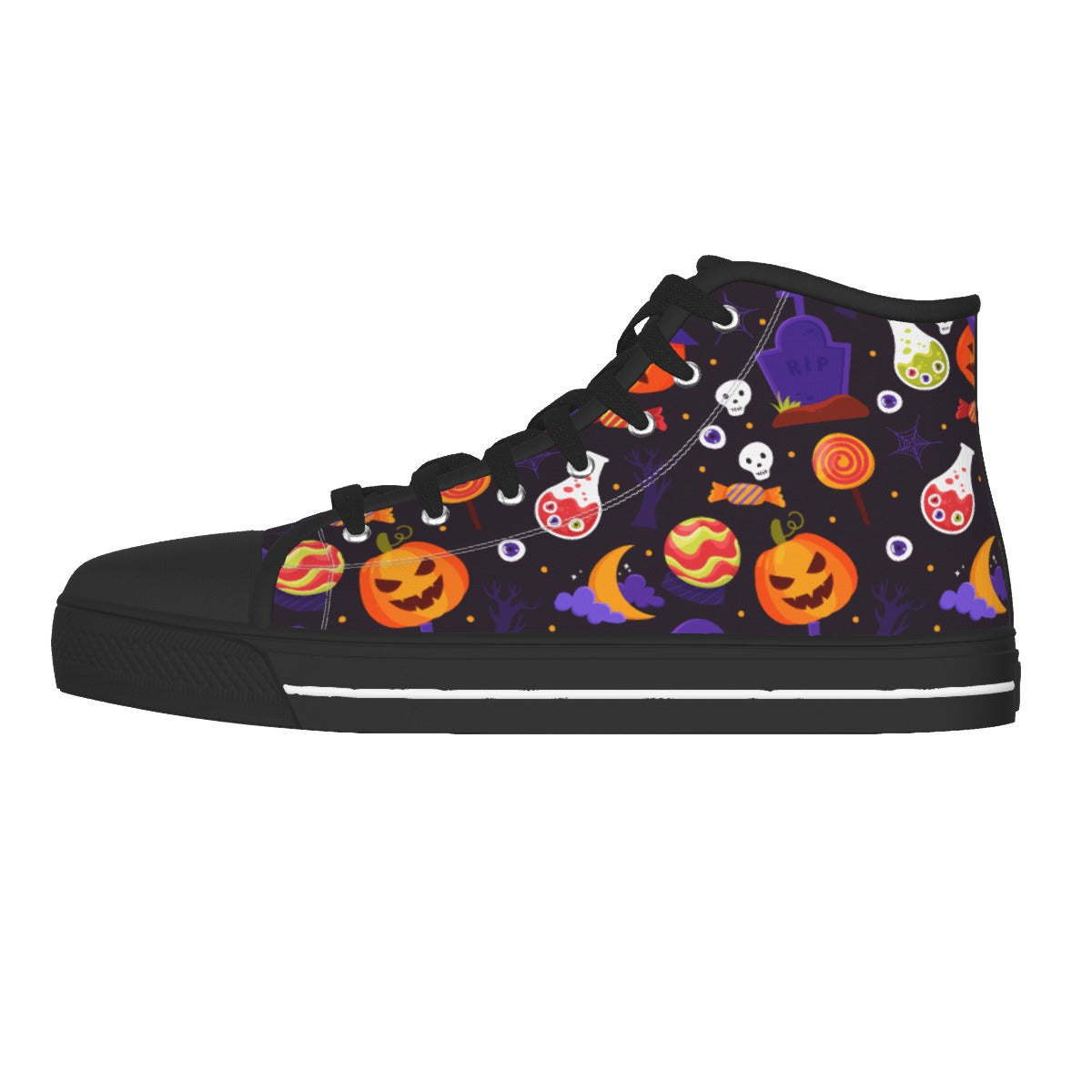 Halloween Women's Black Sole Canvas Shoes, Halloween costume shoes, Gothic skull pumpkin shoes