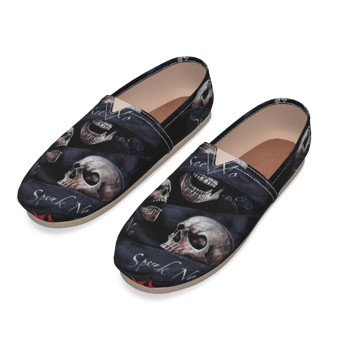 No see no hear no speak evils Women's Canvas Fisherman Shoes, grim reaper shoes, skeleton shoes