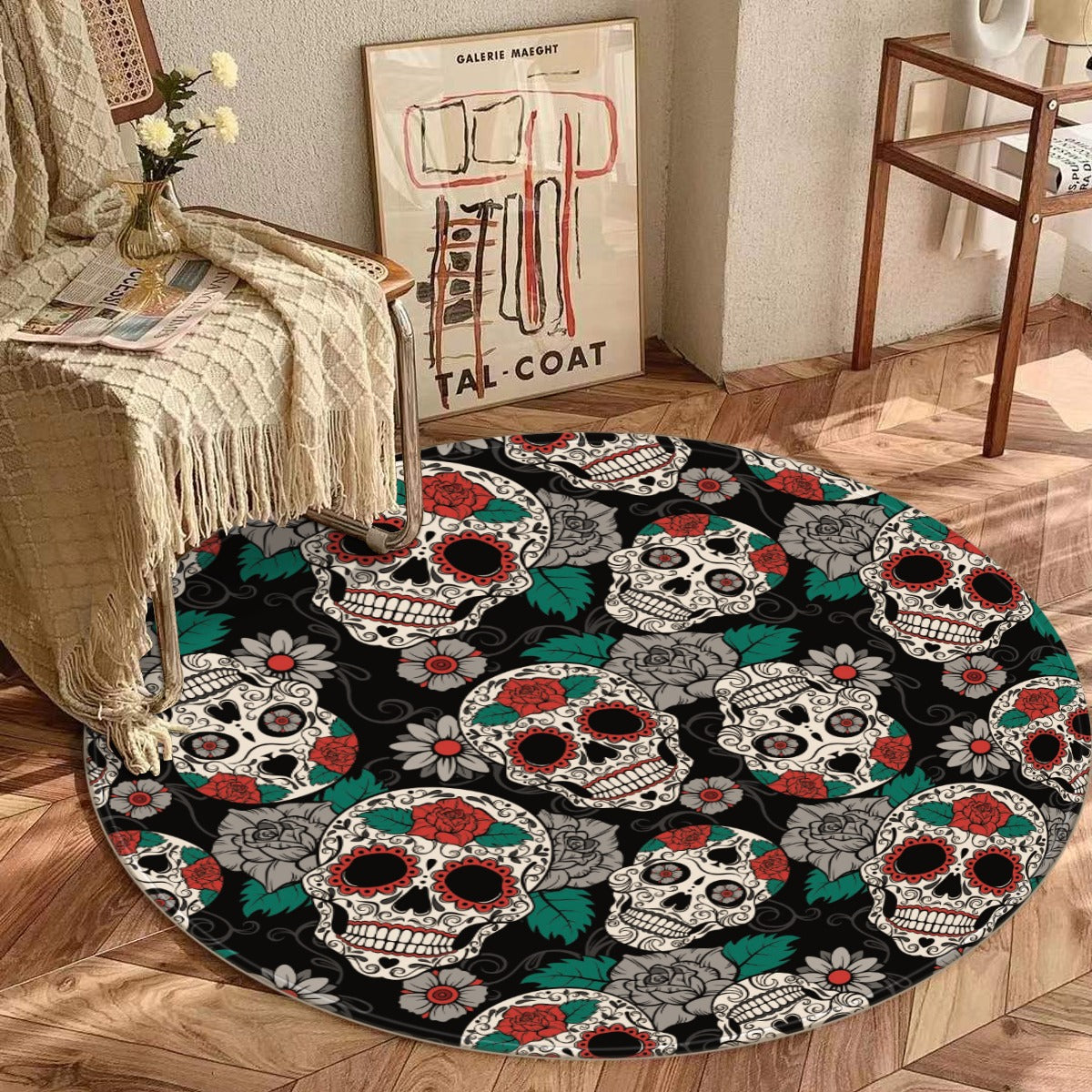 Floral sugar skull pattern Foldable round mat