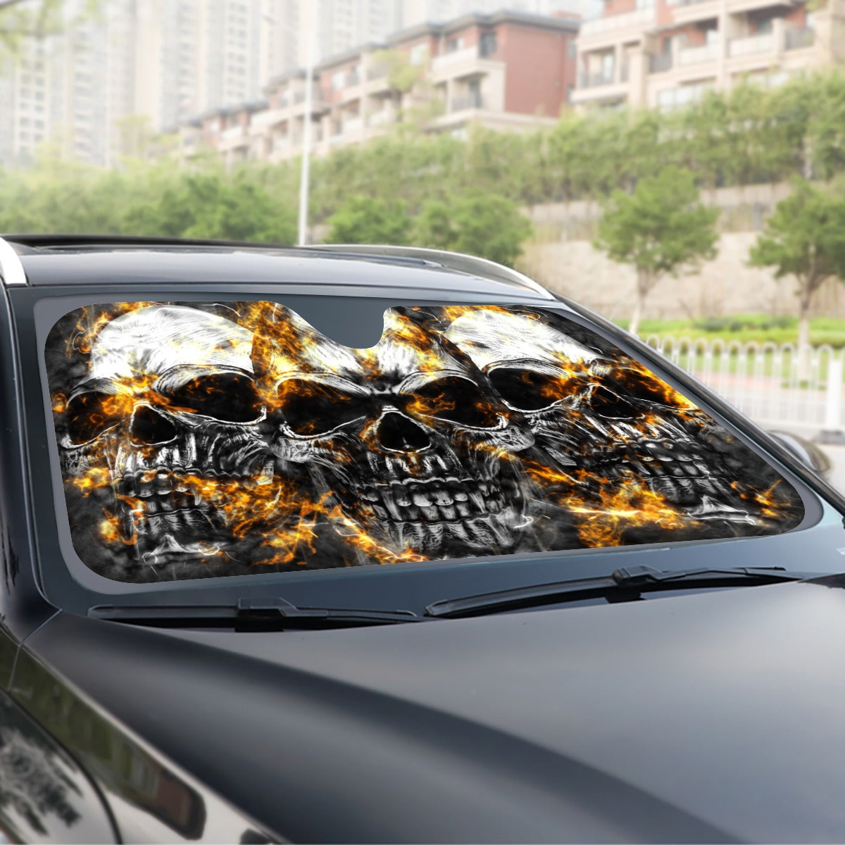 Flamding skull Windshield Sunshade, Skeleton skull sunshade, grim reaper sunshade