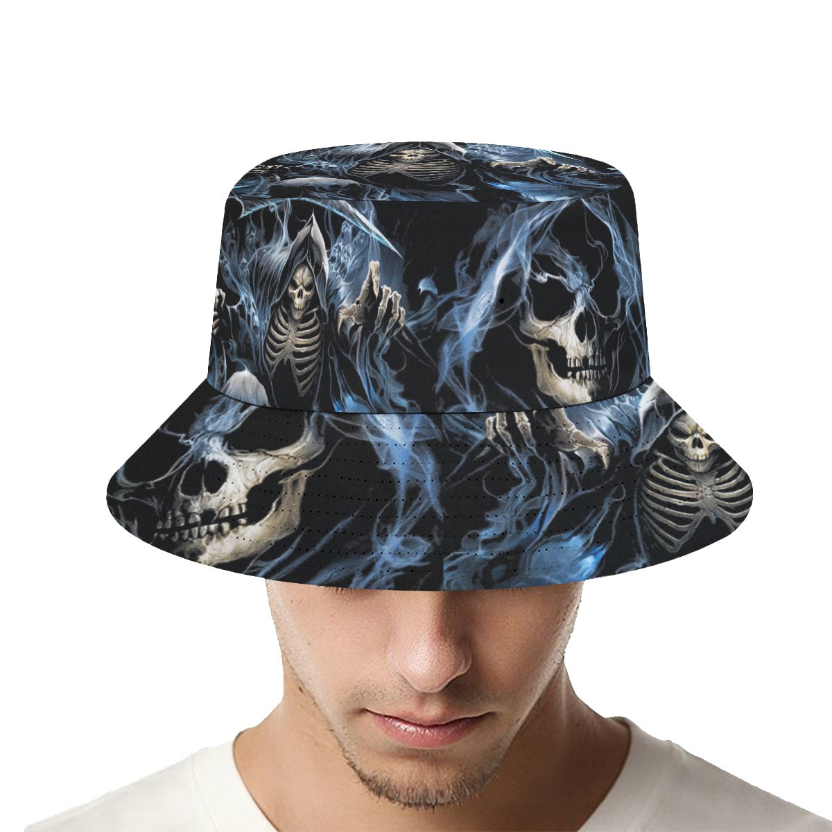 Grim reaper gothic skull Fisherman hat, Halloween skeleton hat cap