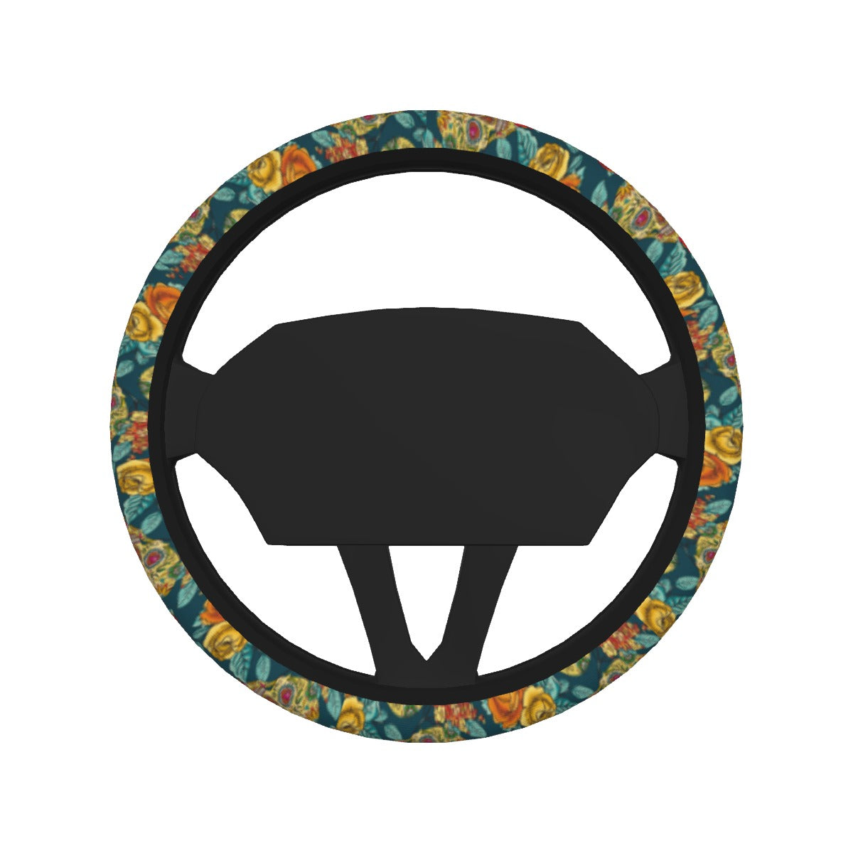 Day of the dead skull Steering Wheel Cover, Sugar skull floral steering wheel cover