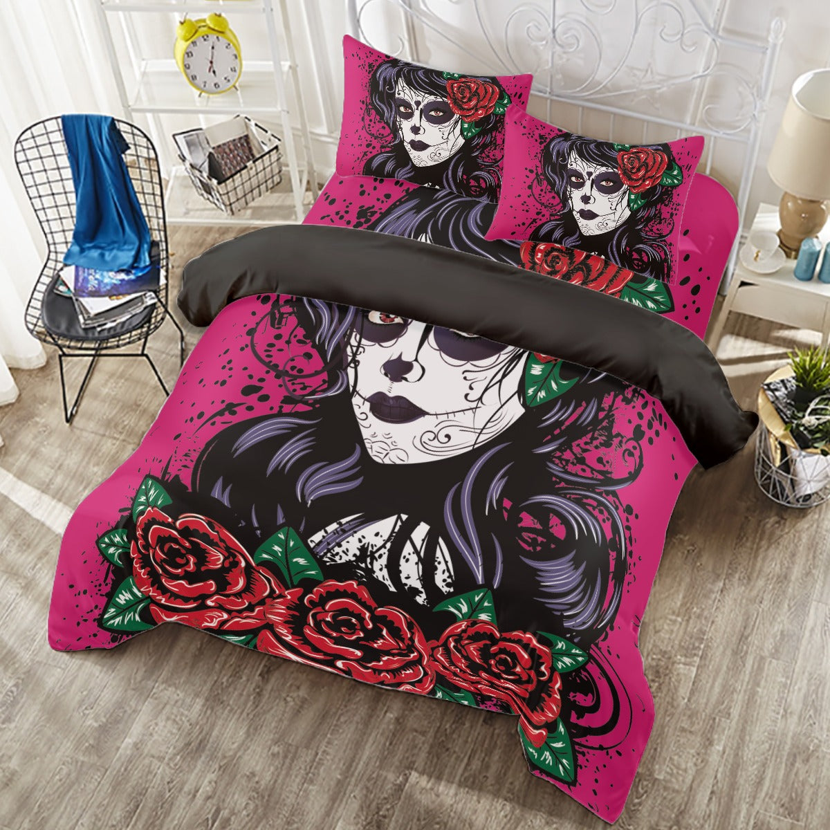 Sugar skull beautiful girl Four-piece Duvet Cover Set