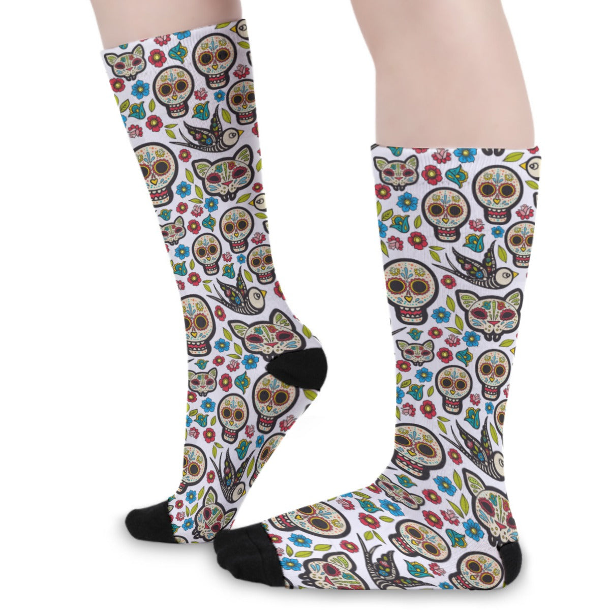 Day of the dead sugar skull Unisex Long Socks, Halloween gothic skeleton horror long socks