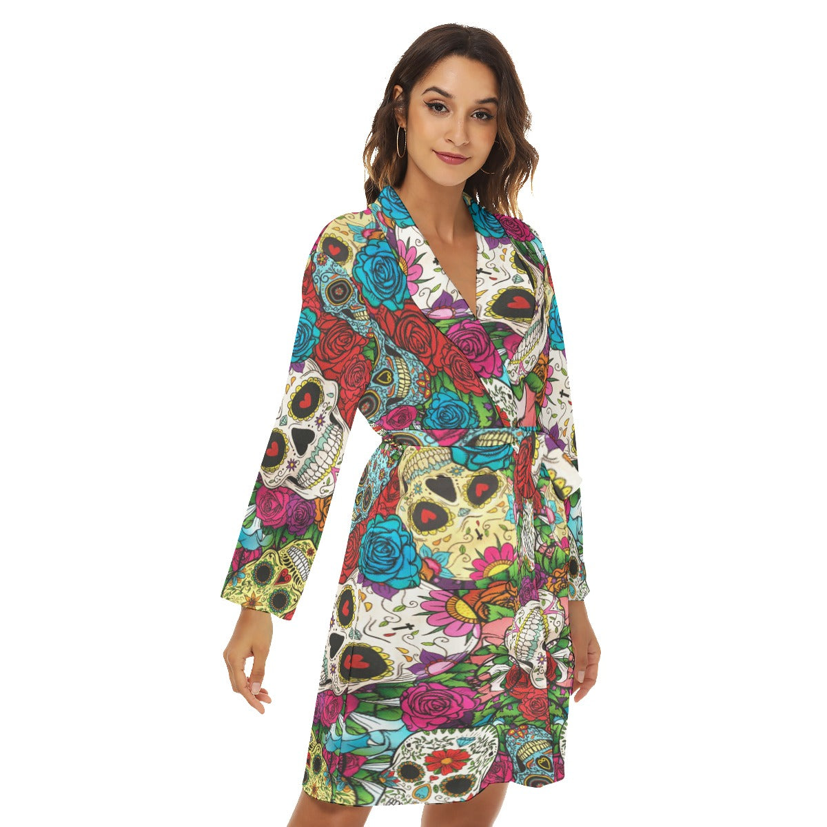 Sugar skull Day of the dead Women's Robe, skeleton skull gothic bathrobe, sugar skull bathrobe