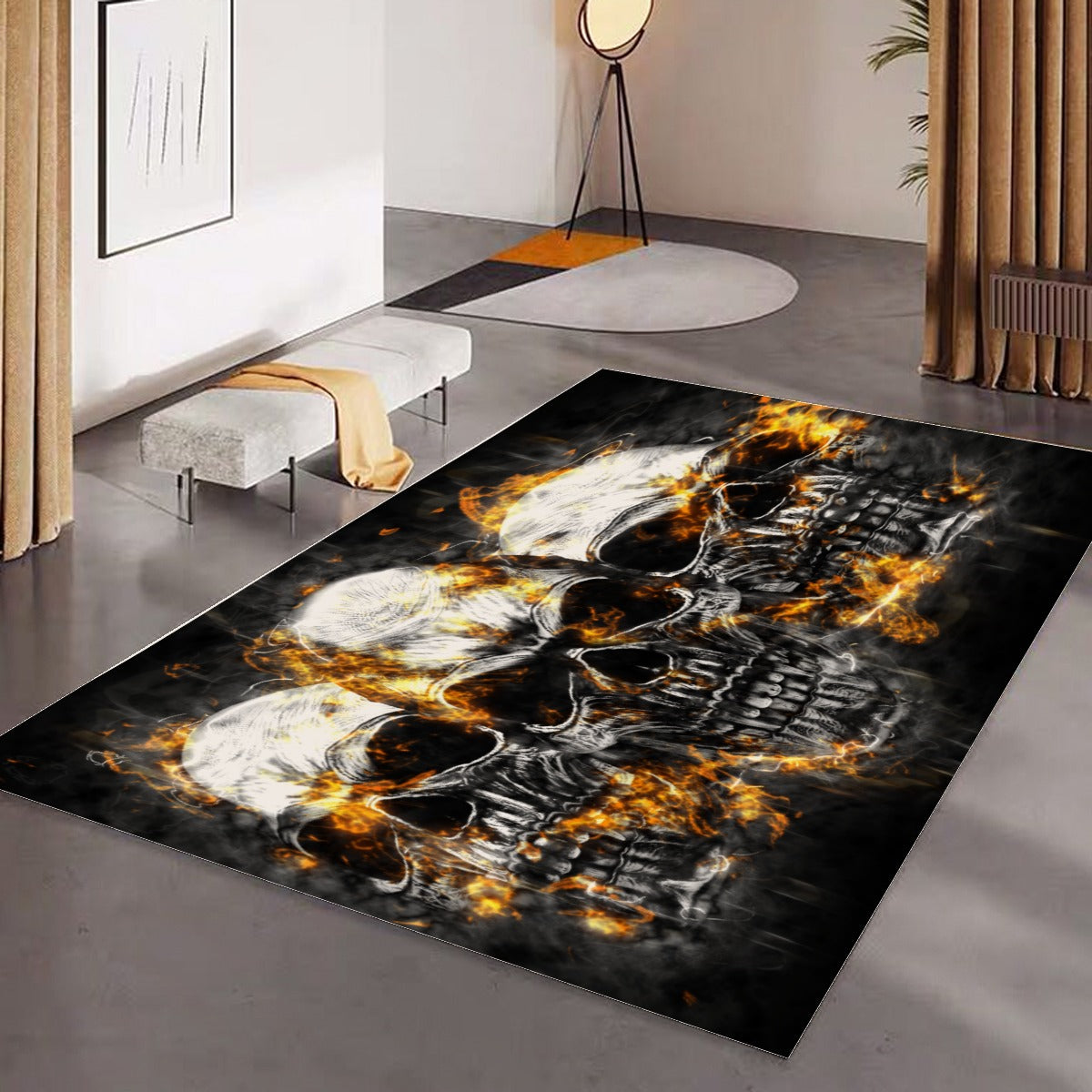 Flaming skull Foldable Rectangular Floor Mat