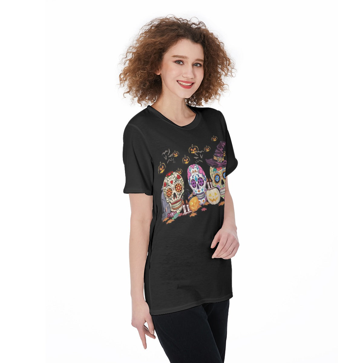 Halloween sugar skull Women'S O-Neck T-Shirt