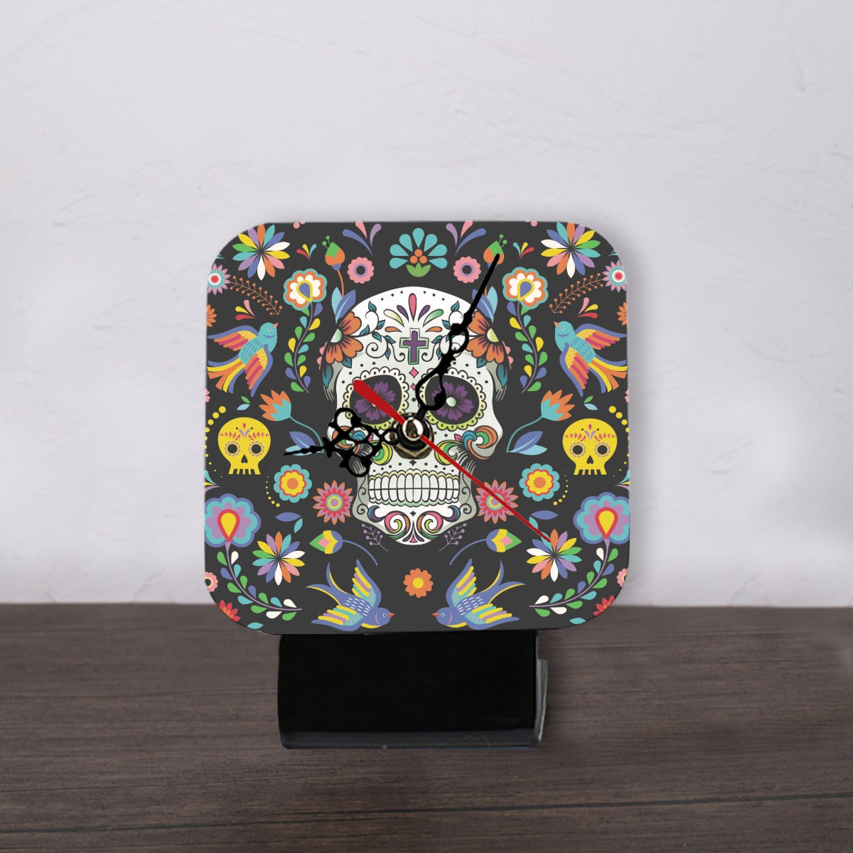 Dia de los muertos skull Square Shape Wood Clock