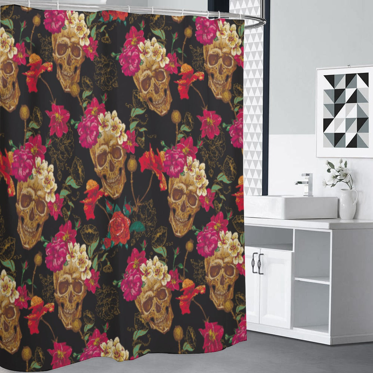 Floral skull Shower Curtains, sugar skull shower curtain, skull Shower Curtains 150(gsm)