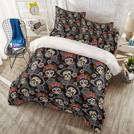 Dia de los muertos sugar skull Four-piece Duvet Cover Set