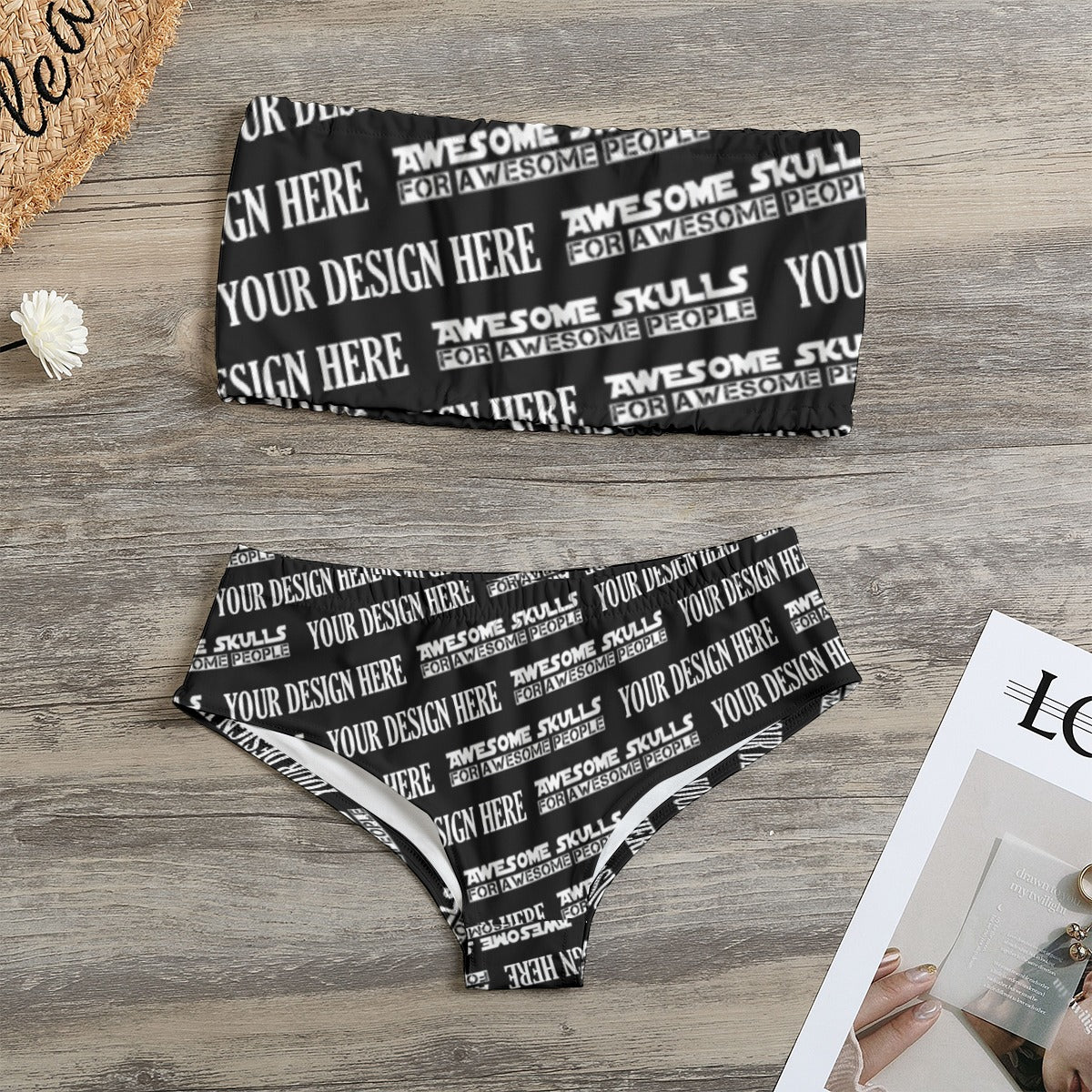 Custom Print on demand POD women's swimsuit Strapless Bikini Swimsuit