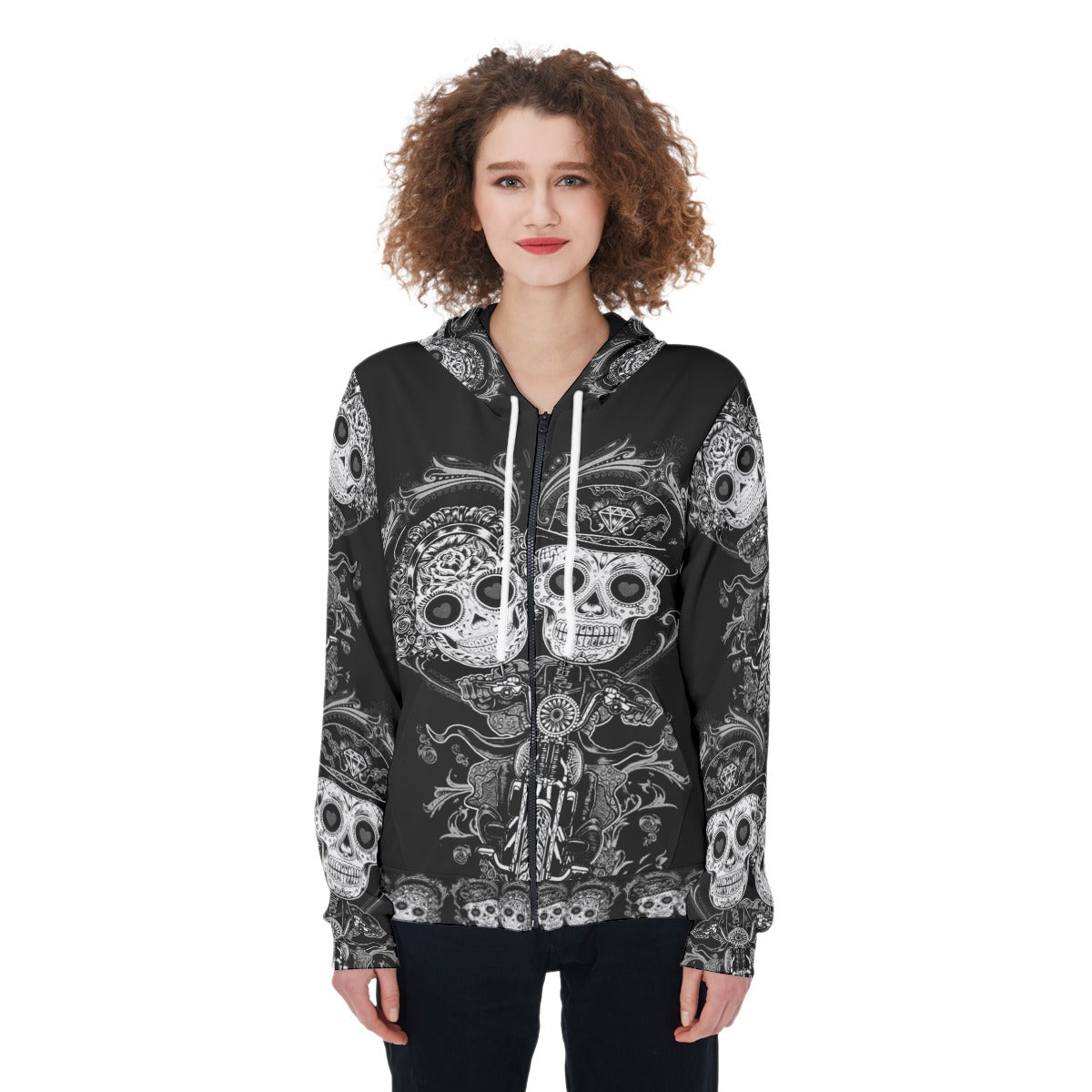 Sugar skull couple Women's Zip Up Hoodie