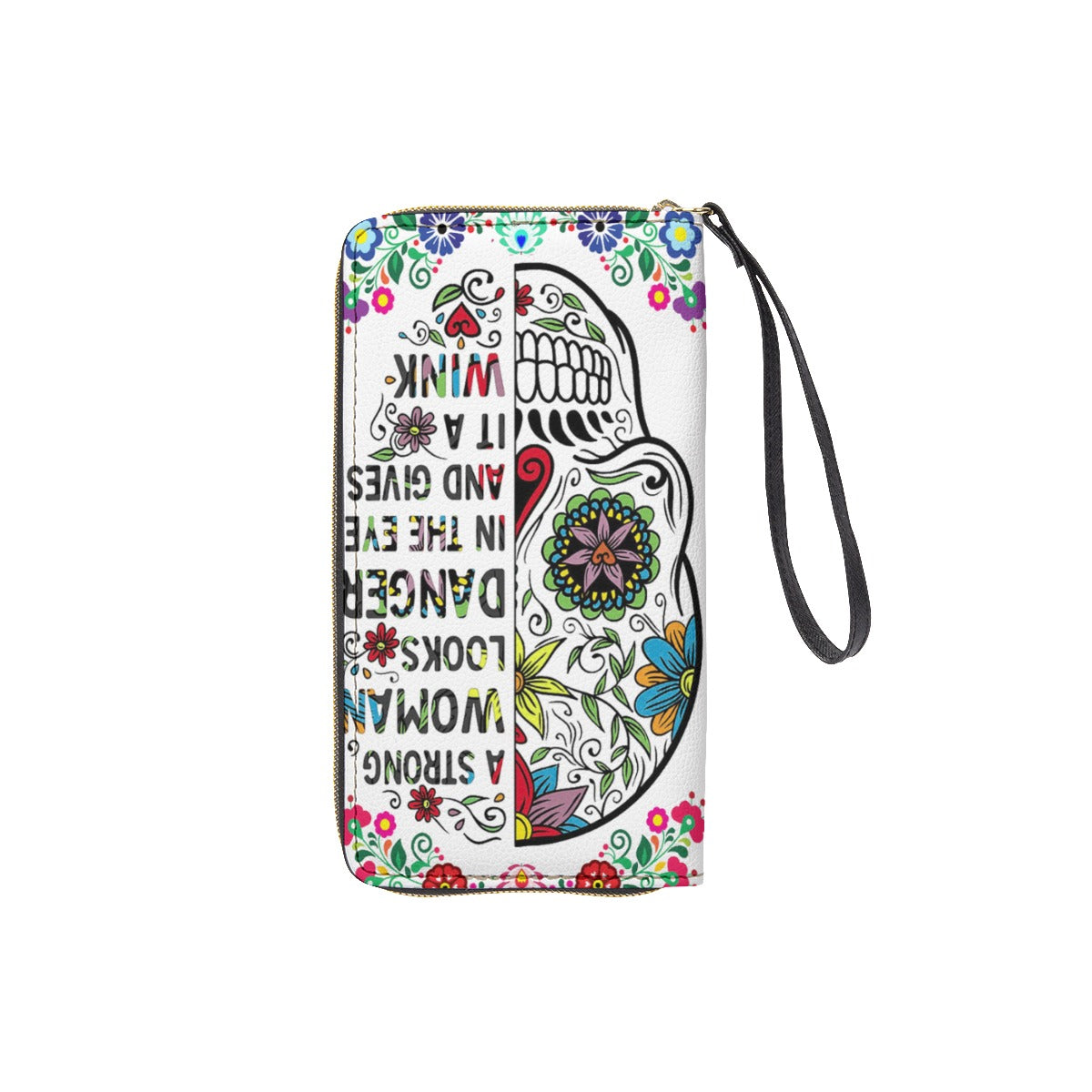 Sugar skull Long Wallet With Black Hand Strap