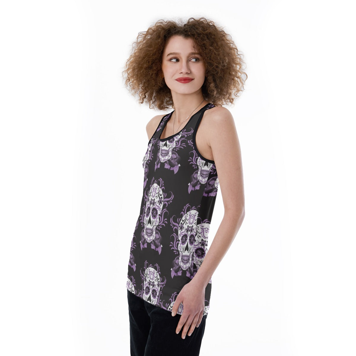 Dia de los muertos skull Women's Back Hollow Tank Top, sugar skull tank top shirt