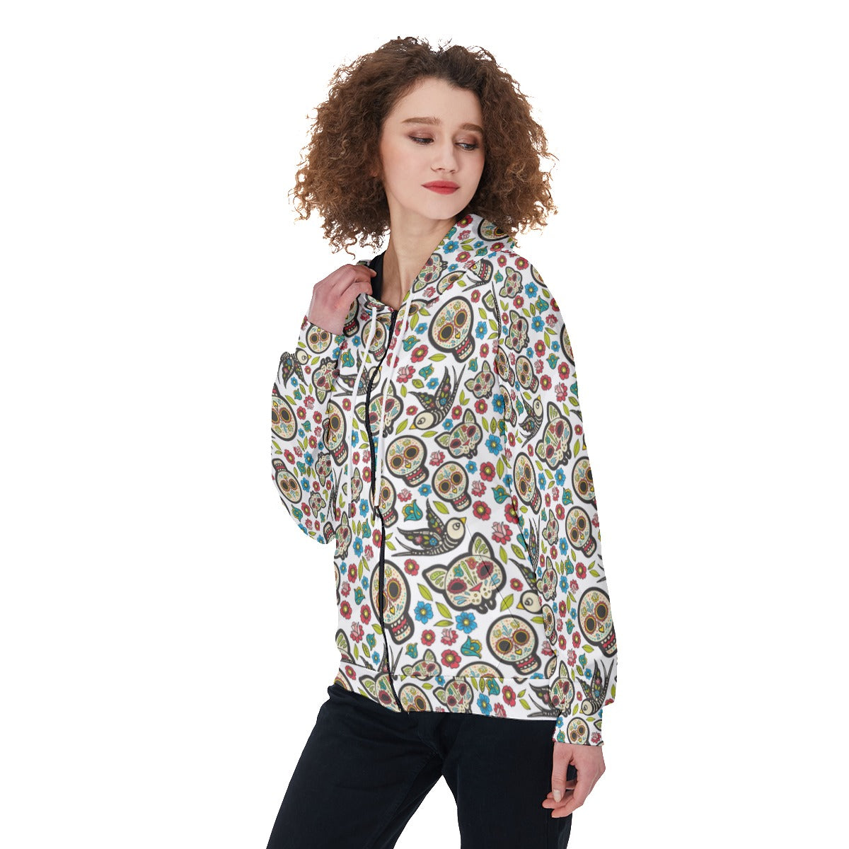 Day of the dead skull Women's Raglan Zip Up Hoodie