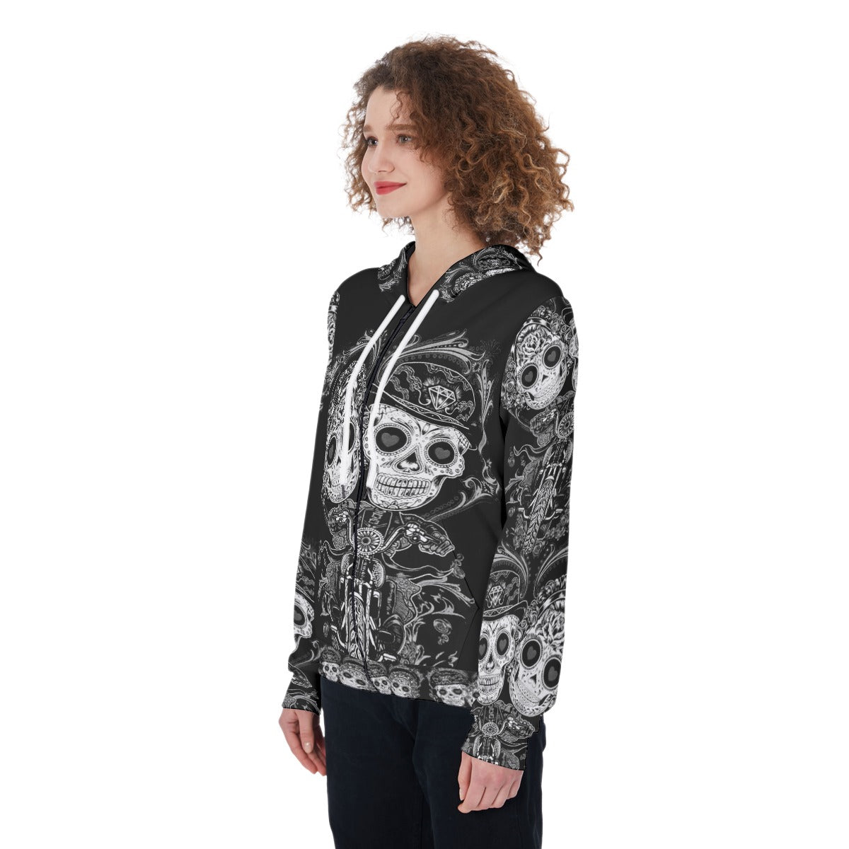 Sugar skull couple Women's Zip Up Hoodie