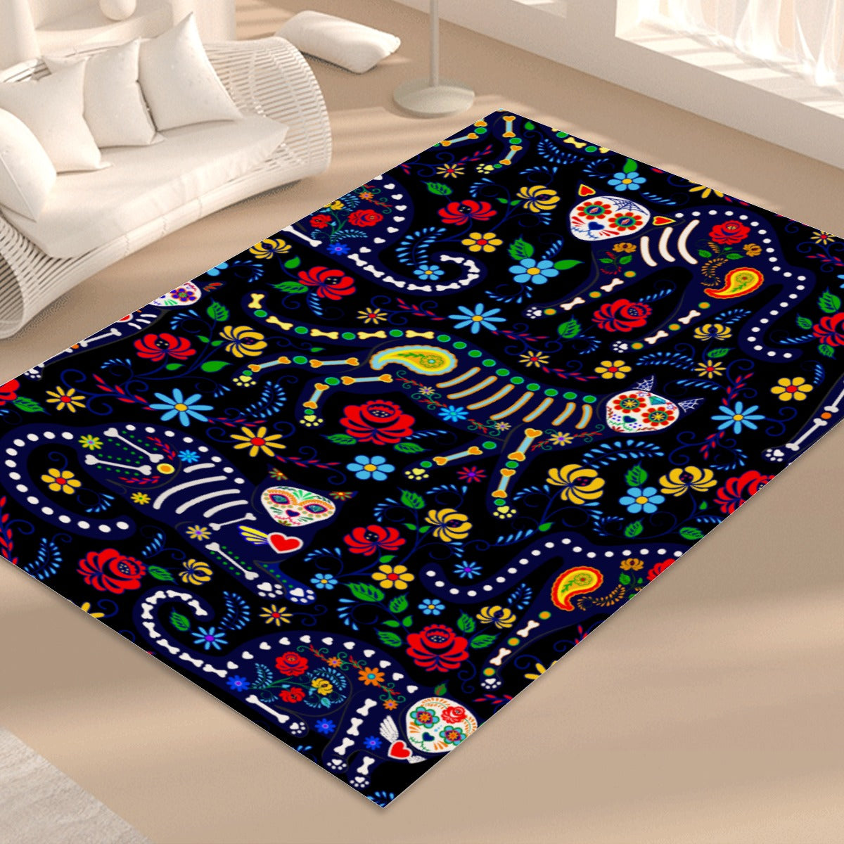 Day of the dead animal sugar skull Foldable Rectangular Floor Mat