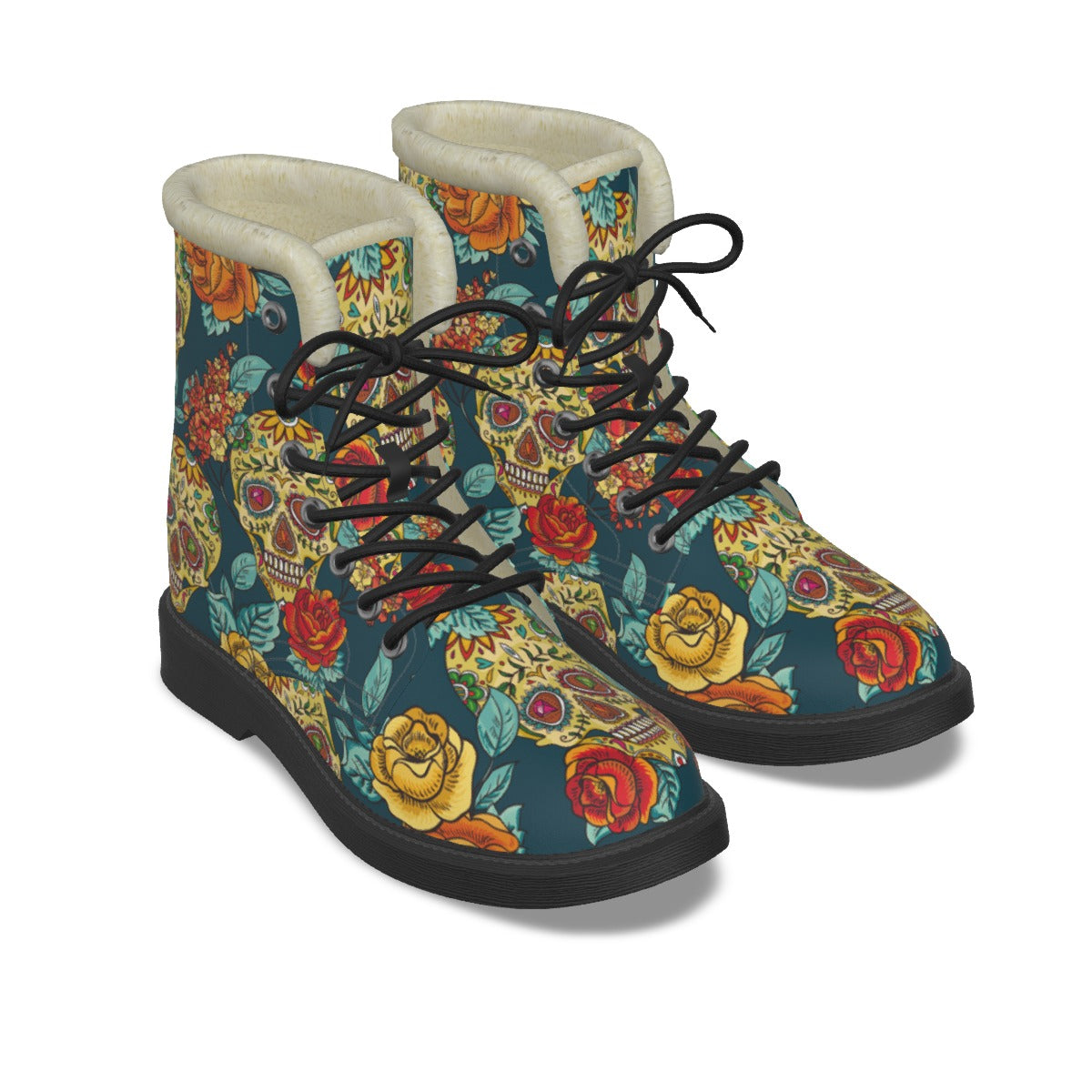 Day of the dead sugar skull Halloween Women's Plush Martin Boots