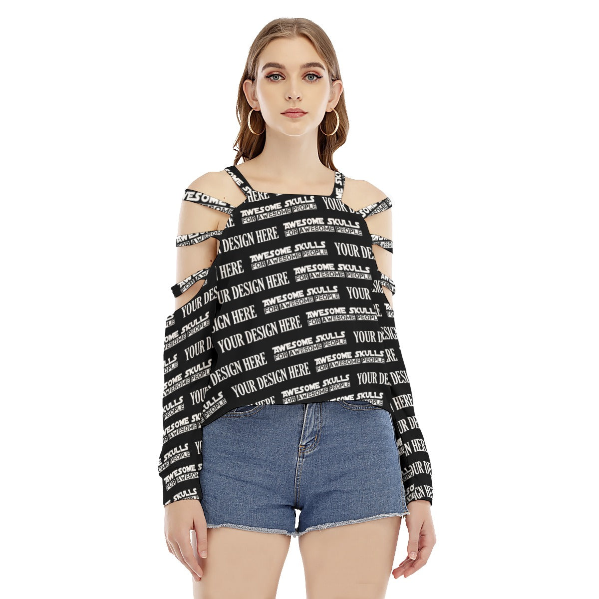 Custom print on demand pod Women's Hoodie Sweatshirt With Shoulder Hollow shoulder Strap
