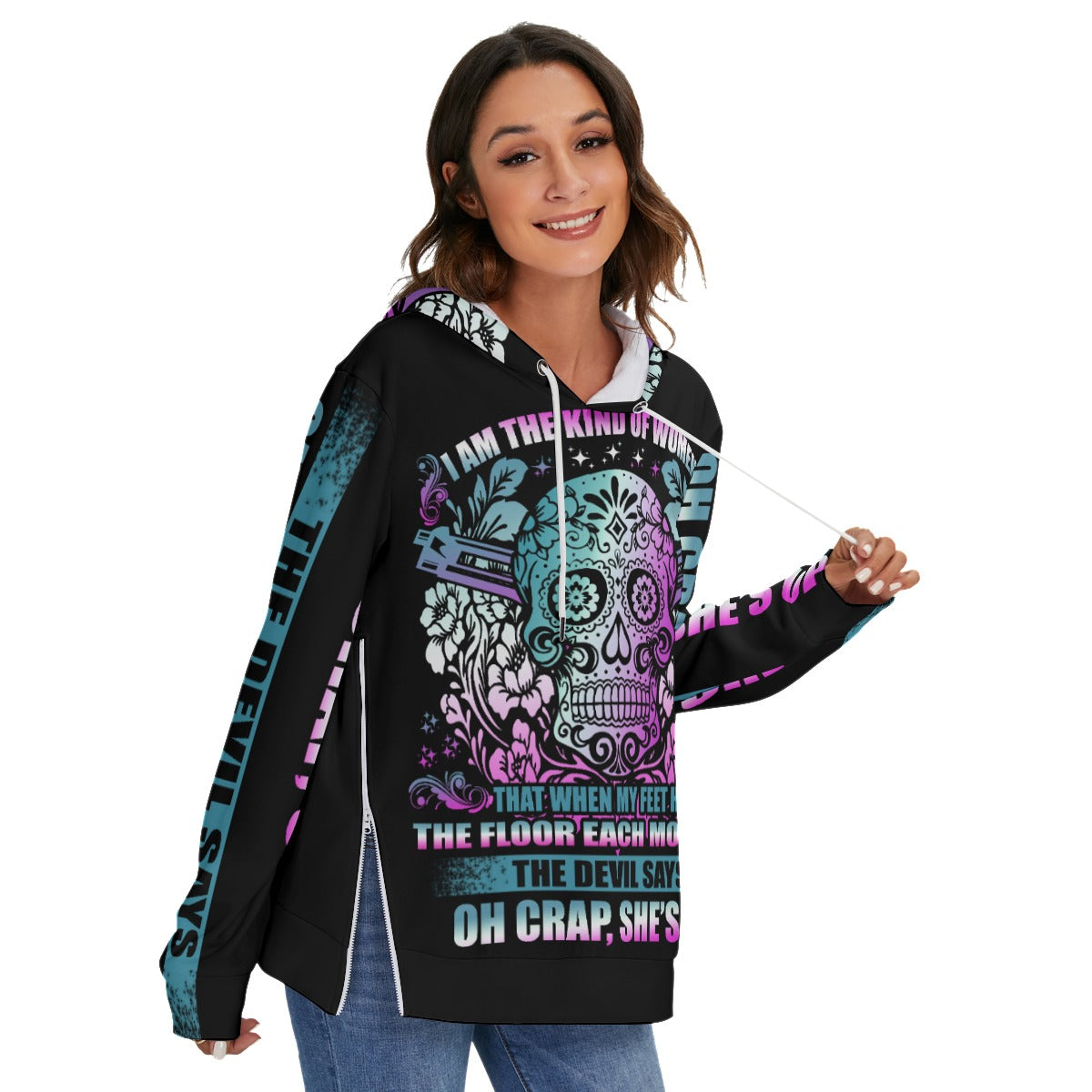 Gothic Sugar skull Women's Heavy Fleece Zip-on-the-Side Hoodie