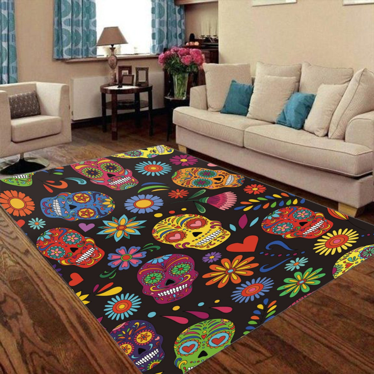 Floral dia de los muertos Foldable Rectangular Floor Mat