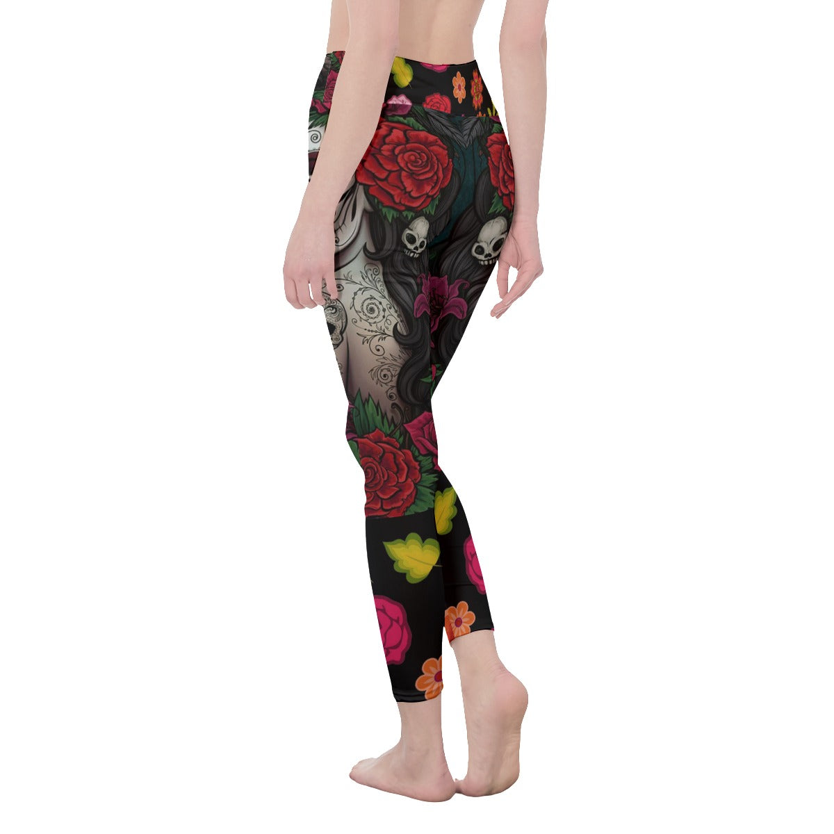 Sugar skull Women's High Waist Leggings | Side Stitch Closure