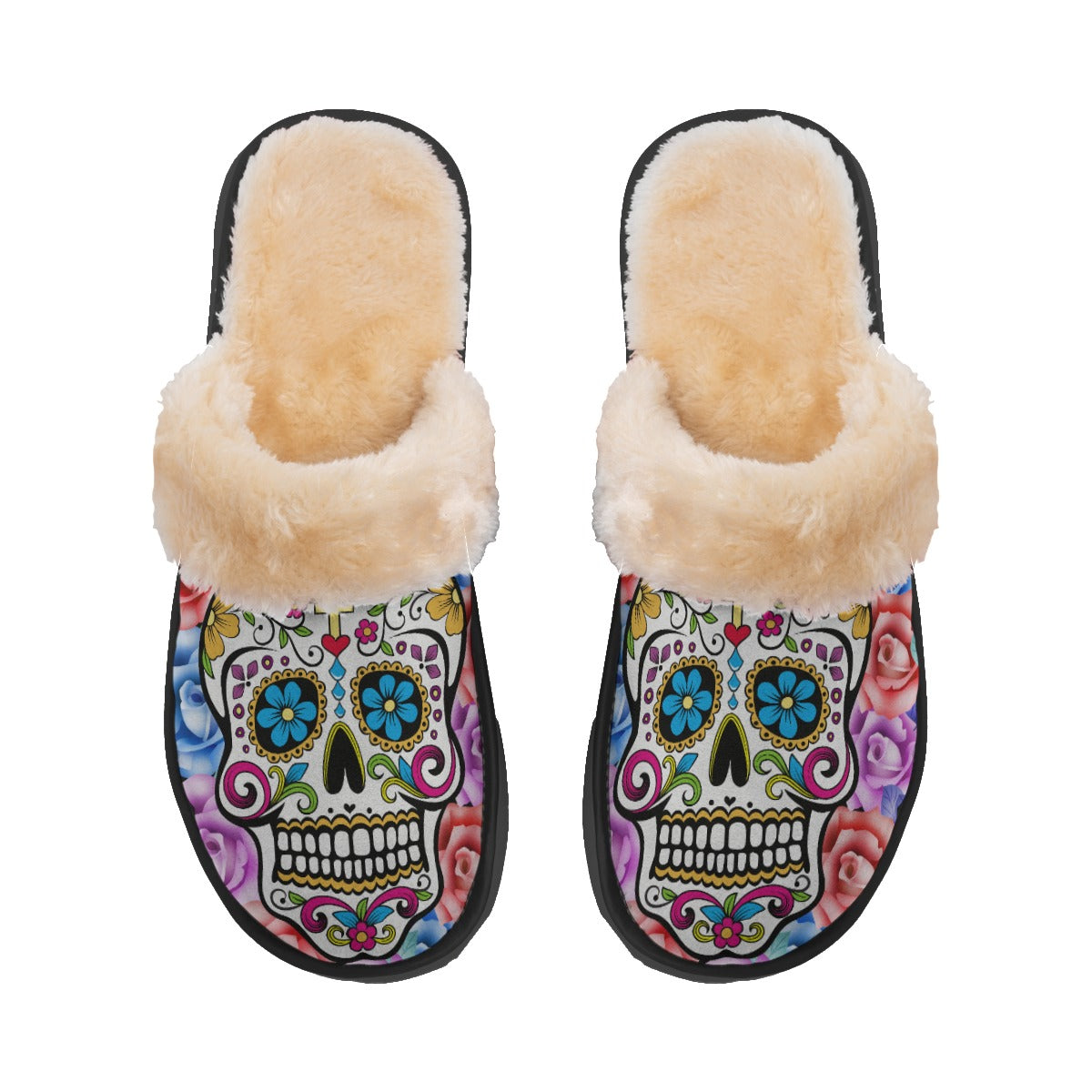 Day of the dead skull mexican skull Women's Home Plush Slippers