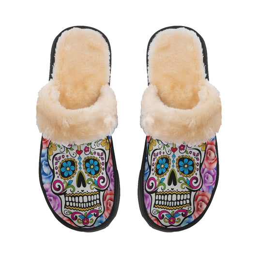 Day of the dead skull mexican skull Women's Home Plush Slippers