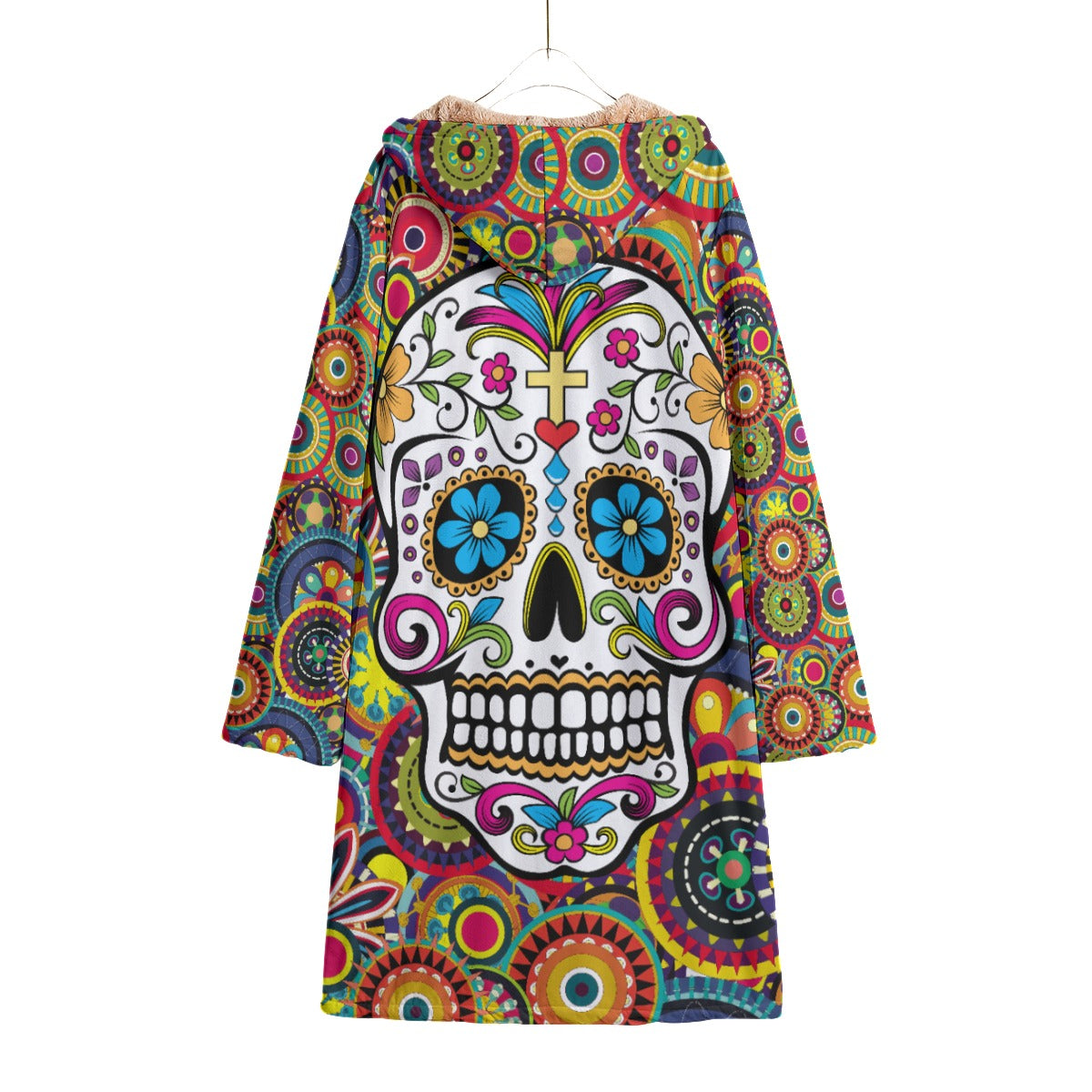 Calaveras sugar skull cloak Horn Button Long Fleece Windbreaker